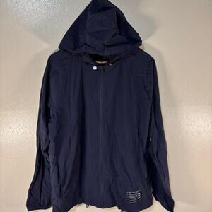 Jaspal Man Navy Zip-Up Hooded Windbreaker Jacket